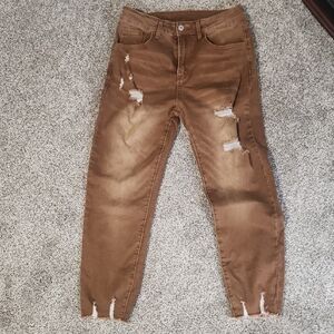 Amazon Brown Distressed Women Boyfriend Jeans